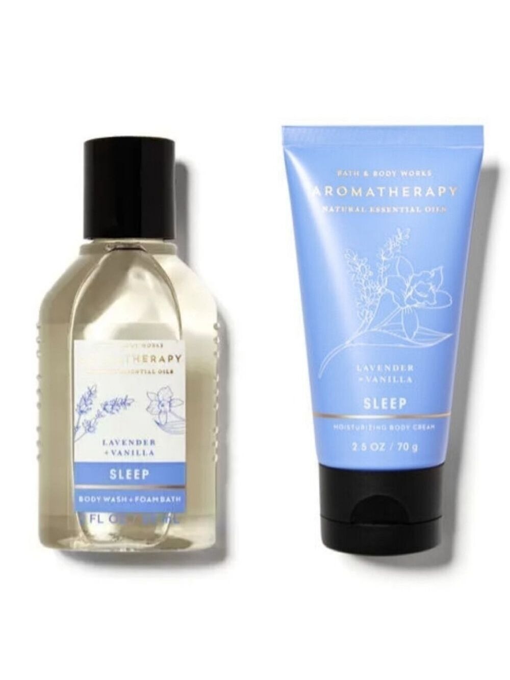 LAVENDER VANILLA AROMATHERAPY TRAVEL SIZE BODY WASH & BODY CREAM
